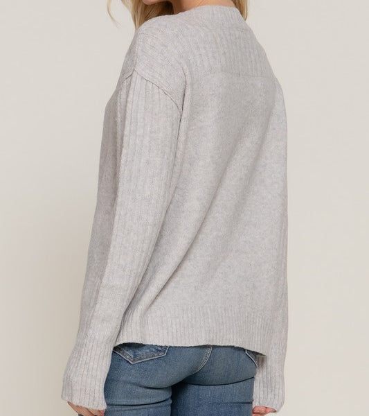 Stormy Afternoon Seam Detailing Sweater in Lt Grey