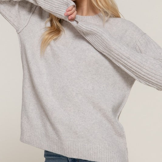 Stormy Afternoon Seam Detailing Sweater in Lt Grey