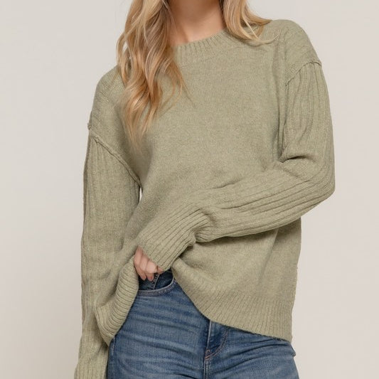 Stormy Afternoon Seam Detailing Sweater in Olive