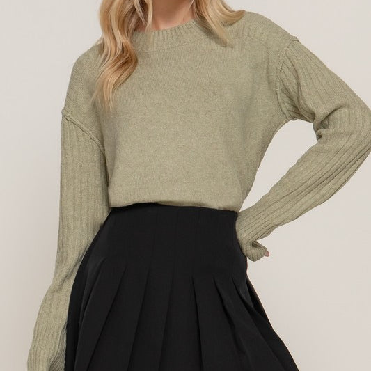 Stormy Afternoon Seam Detailing Sweater in Olive