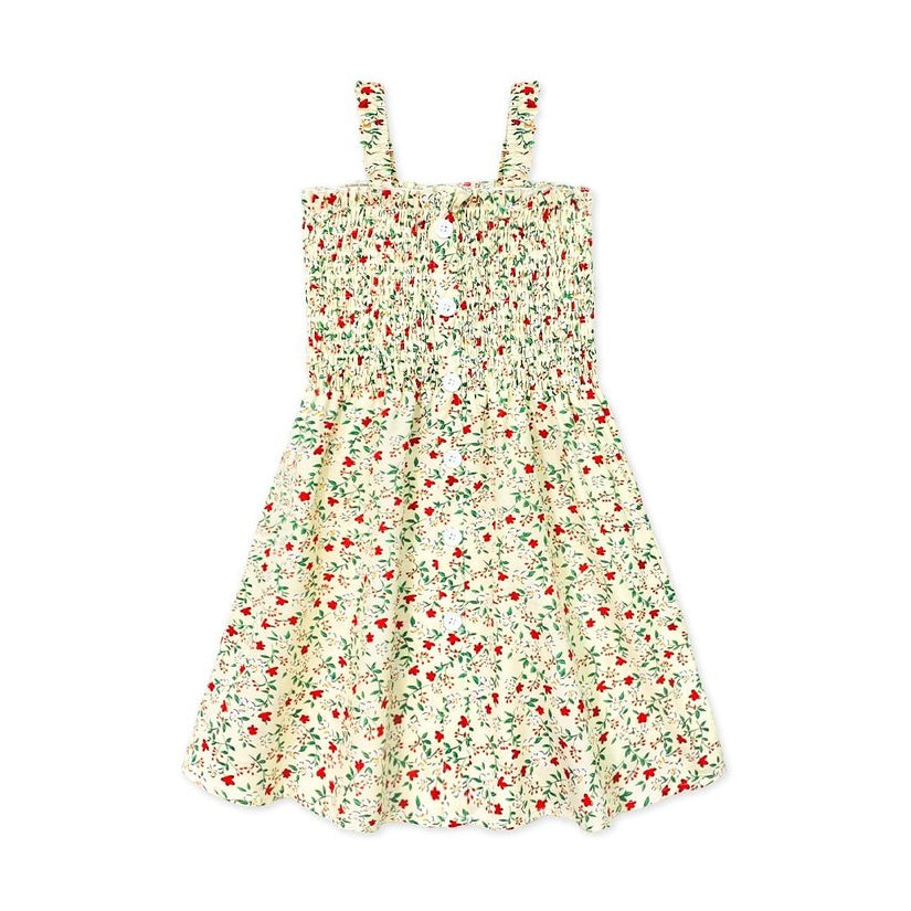 Sleeveless Floral Dress with Smocking in White TODDLERS GIRLS