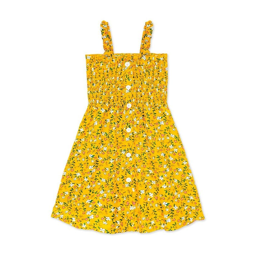 Sleeveless Floral Dress with Smocking in Mustard TODDLERS GIRLS
