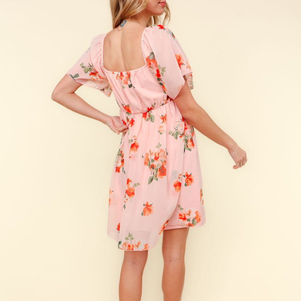 Peach Floral Chiffon Dress