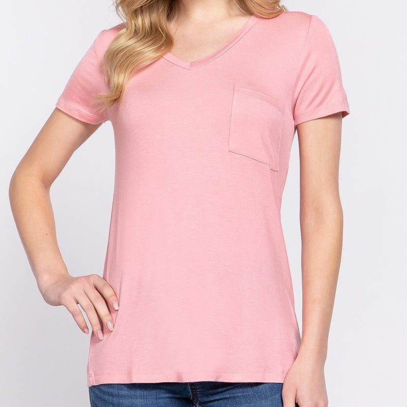 V is for Victory Relaxed Pocket Tee in Lt Pink