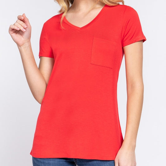 V is for Victory Relaxed Pocket Tee in Red