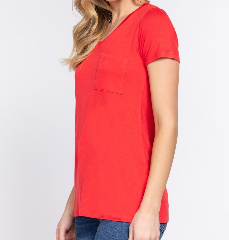 V is for Victory Relaxed Pocket Tee in Red