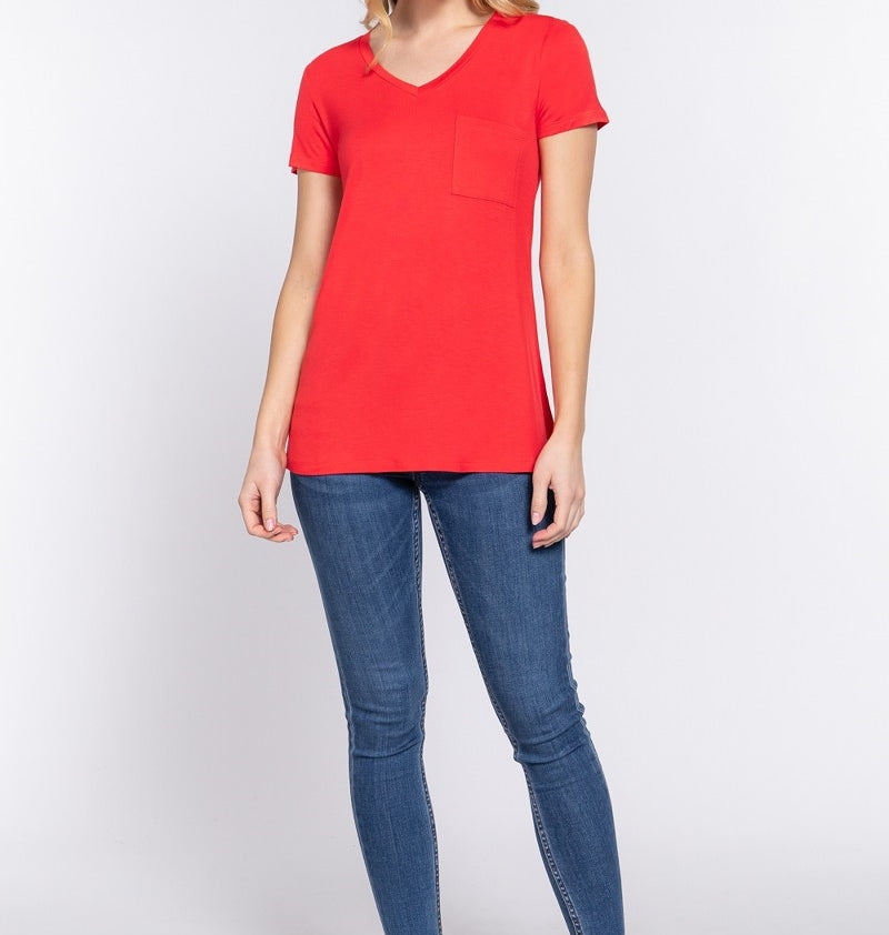 V is for Victory Relaxed Pocket Tee in Red