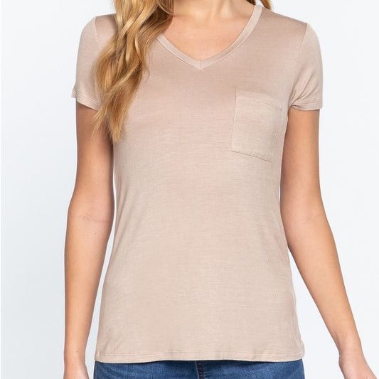 V is for Victory Relaxed Pocket Tee in Taupe