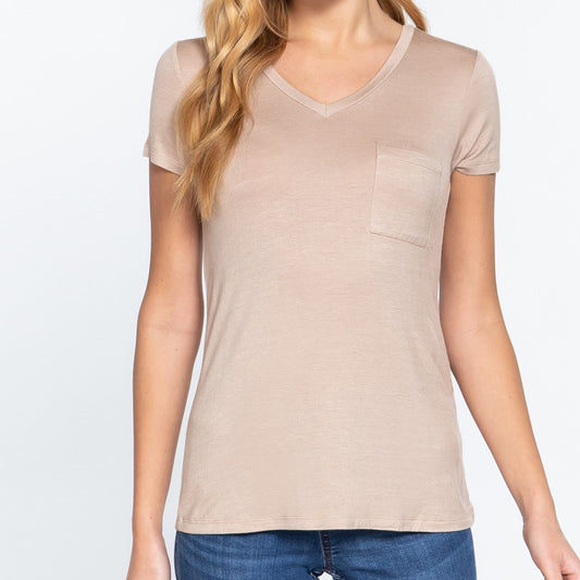 V is for Victory Relaxed Pocket Tee in Kahki