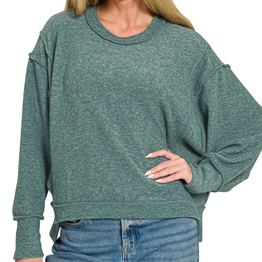 Brushed Melange Hacci Oversized Sweater in Jade 2900
