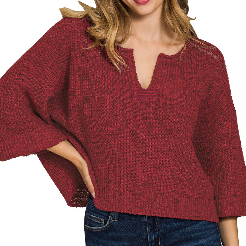 Brushed Melange Hacci Oversized Sweater in Cabernet 2899