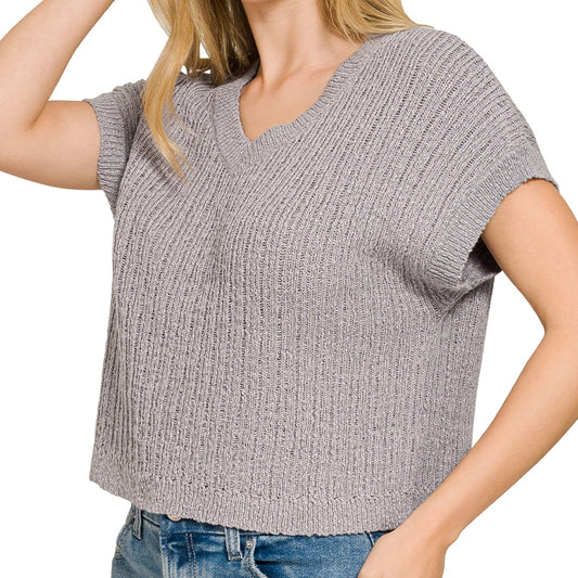 Grey Cotton Textured Sweater Vest