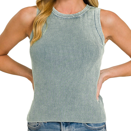 Washed Jade Ribbed Sweater Tank