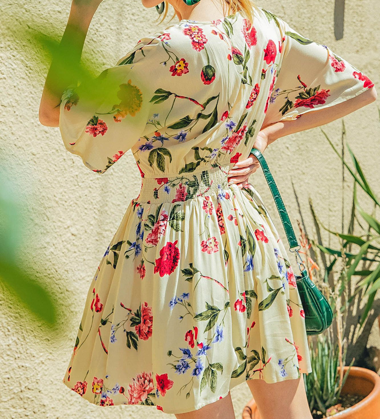 Hibiscus Print Dress with Smocked Waist