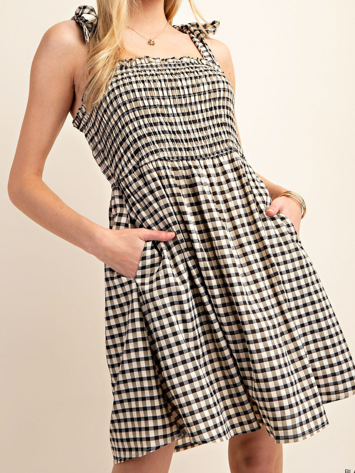 Summer Breeze Gingham Dress in Black