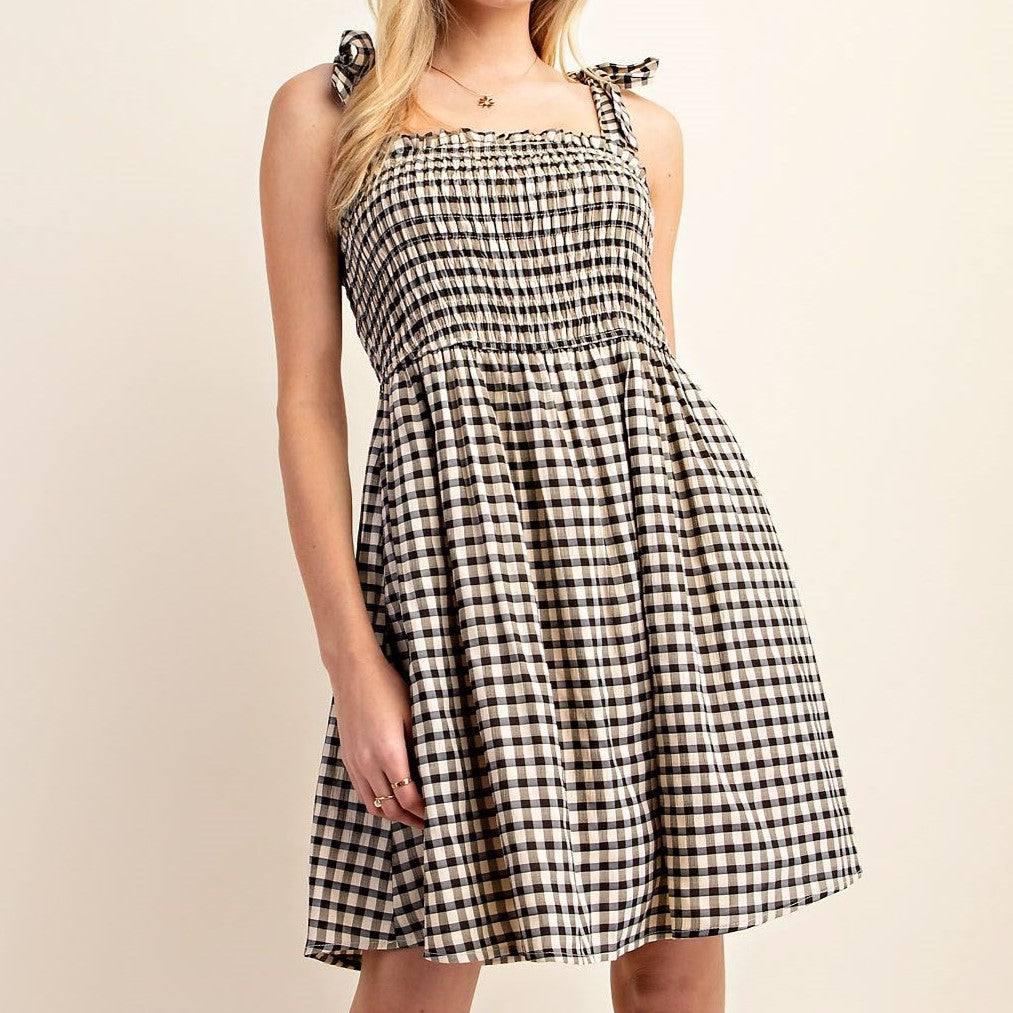 Summer Breeze Gingham Dress in Black