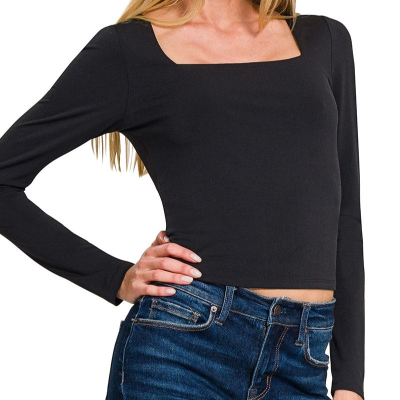 All Business Square Neck Top in Black