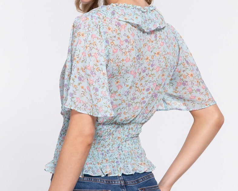 She's a Lady Ruffle Blouse in Blue