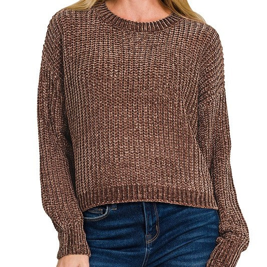 Everyday Luxe Chenille Crop Sweater in Brown