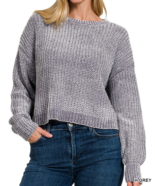 Everyday Luxe Chenille Crop Sweater in Heather Gray