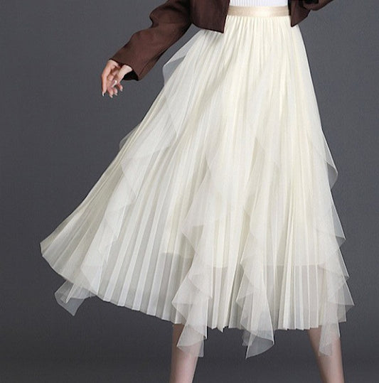 Dancing Queen Chiffon Pleated Skirt in Cream