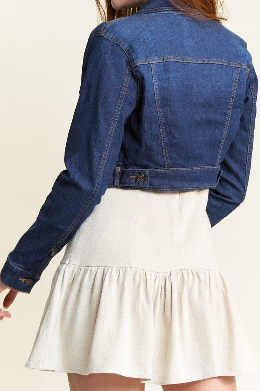 Dark Wash Cropped Stretch Denim Jacket