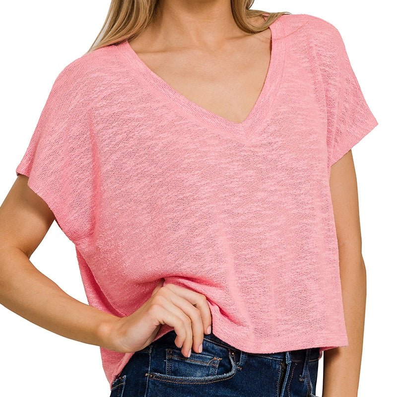 Drop Shoulder Hacci Crop Top in Dk Pink - Colbert Clothing