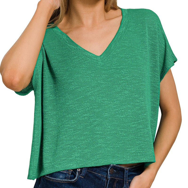 Drop Shoulder Hacci Crop Top in Kelly Green - Colbert Clothing