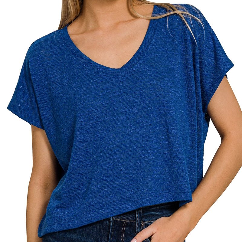 Drop Shoulder Hacci Crop Top in Lt Navy - Colbert Clothing