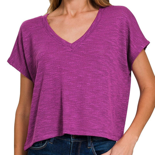 Drop Shoulder Hacci Crop Top in Lt Plum - Colbert Clothing