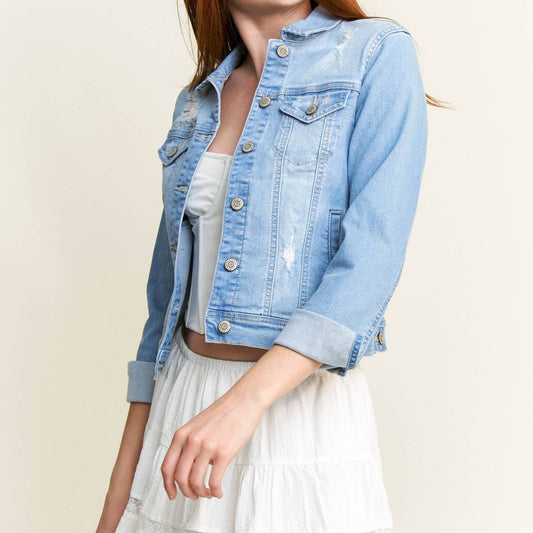 Women’s Distressed Light Wash Denim Jacket