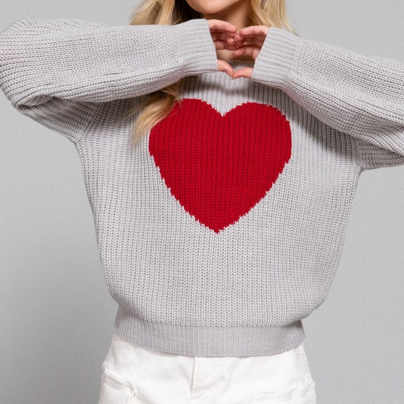 PS, I Love You Sweater in Grey / Red