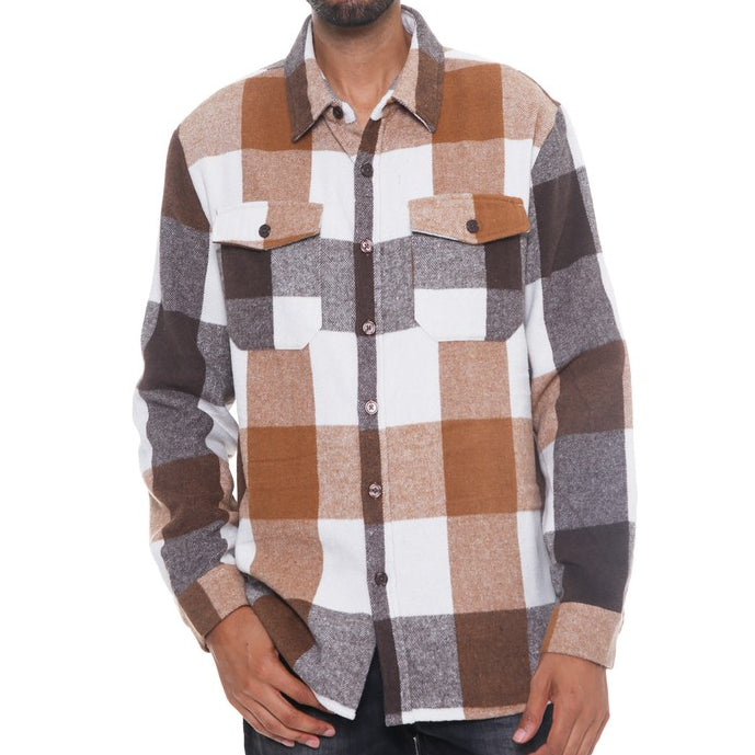 Heavy Plaid Flannel Shirt in Brown MEN