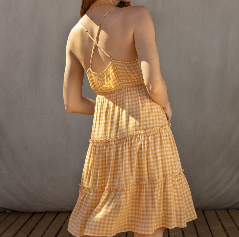 Picnic in the Park Gingham Dress in Mustard