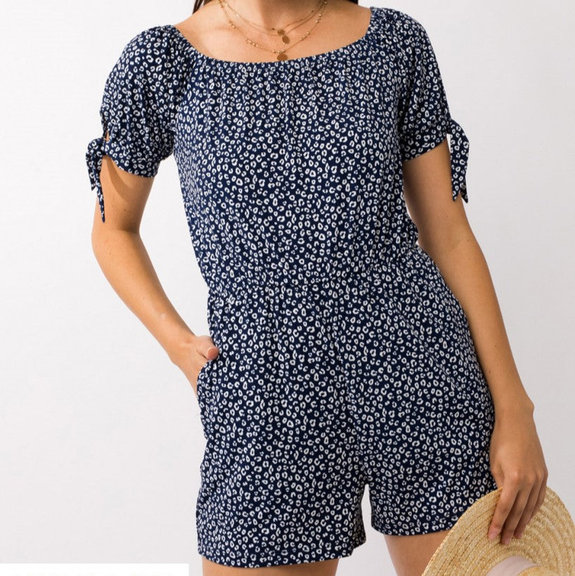 Short Sleeve Romper - Leave a Message Romper in Navy
