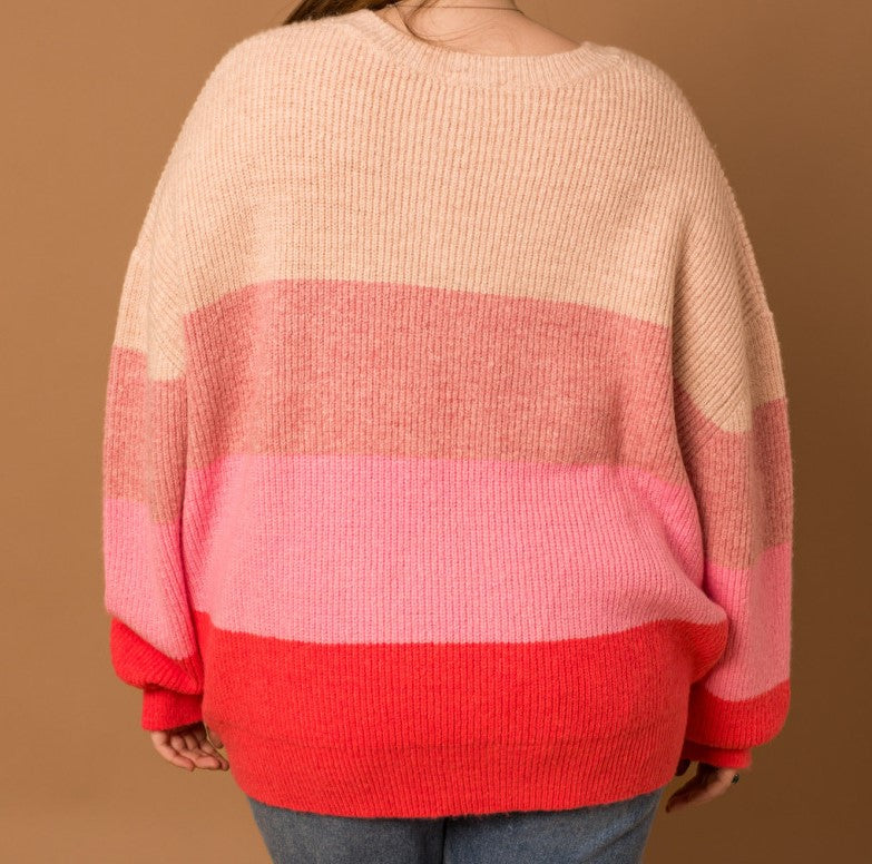You're a Sweetheart Sweater in Pink Colorblock PLUS