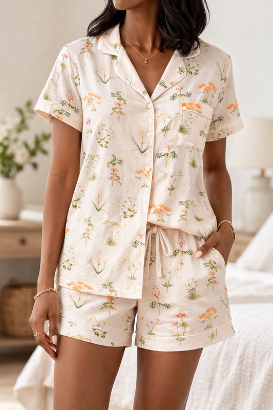 Pastel Floral Pajama Short Set