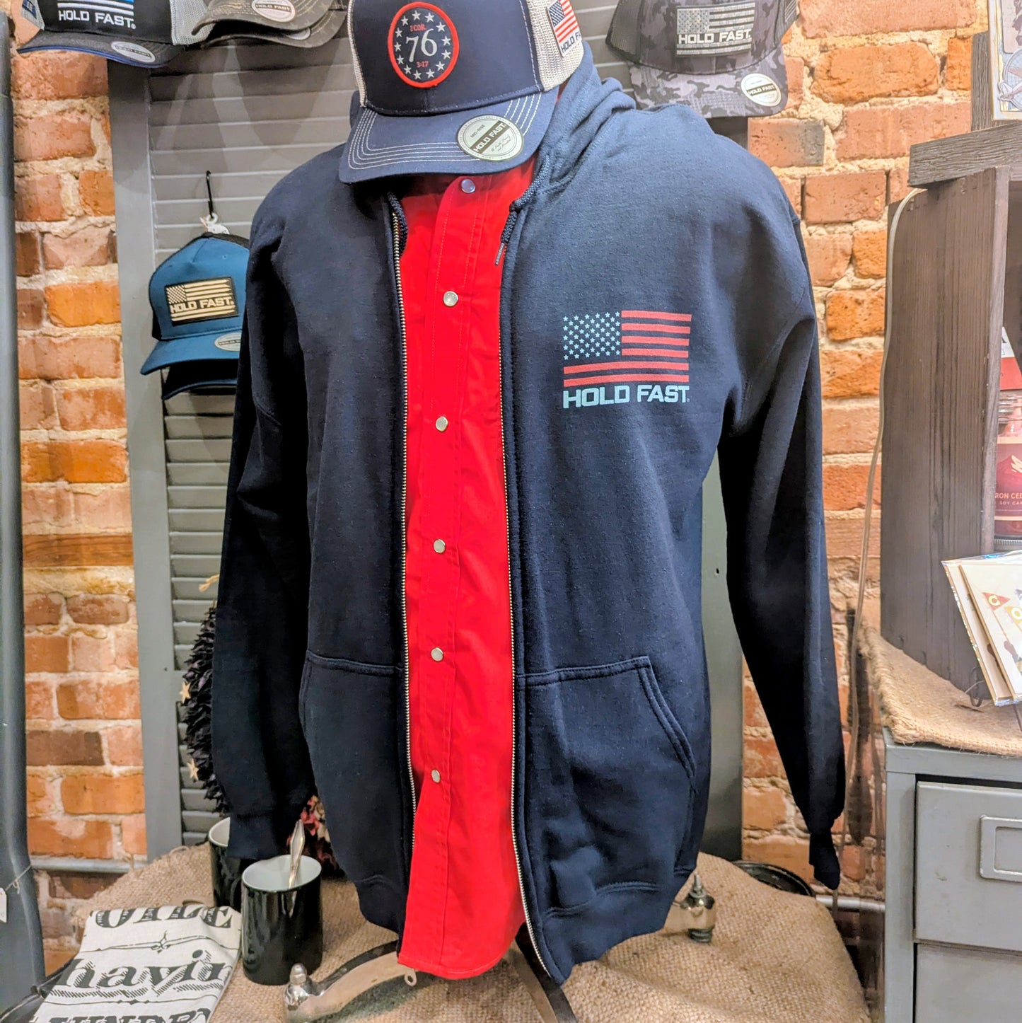 Hold Fast Land of the Free Hooded Sweatshirt in Navy MEN