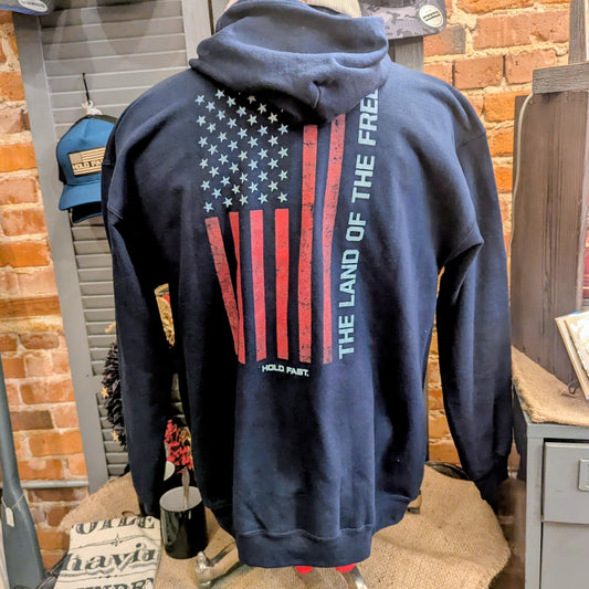 Hold Fast Land of the Free Hooded Sweatshirt in Navy MEN