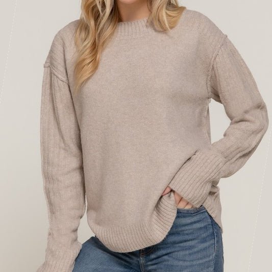 Stormy Afternoon Seam Detailing Sweater in Khaki - Colbert Clothing
