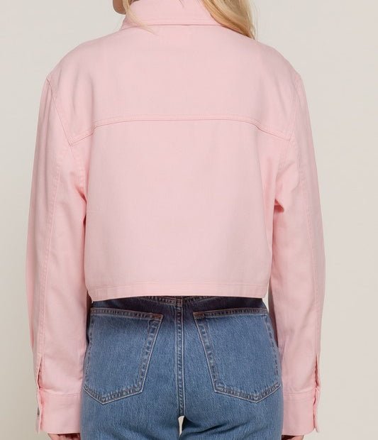 The Cropped Boyfriend Shacket in Blush Pink - Colbert Clothing