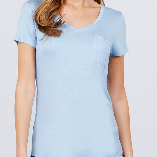 V is for Victory Relaxed Pocket Tee in Crystal Blue
