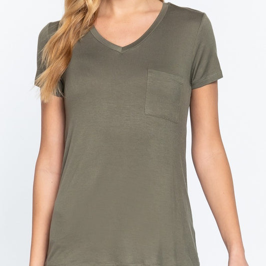 V is for Victory Relaxed Pocket Tee in French Olive