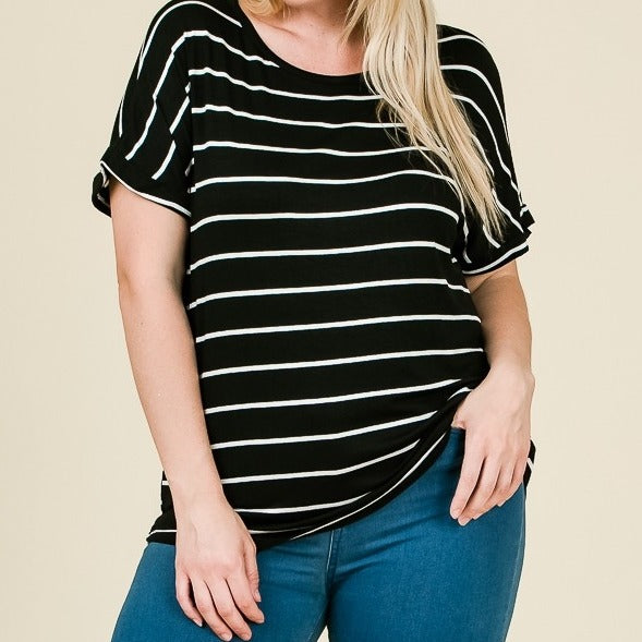 Nice and Easy Striped Top in Black PLUS
