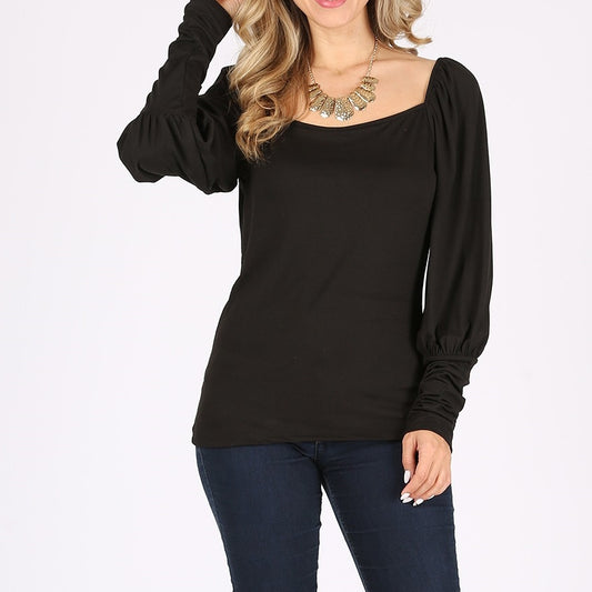 Pennies from Heaven Square Neck Blouse in Black