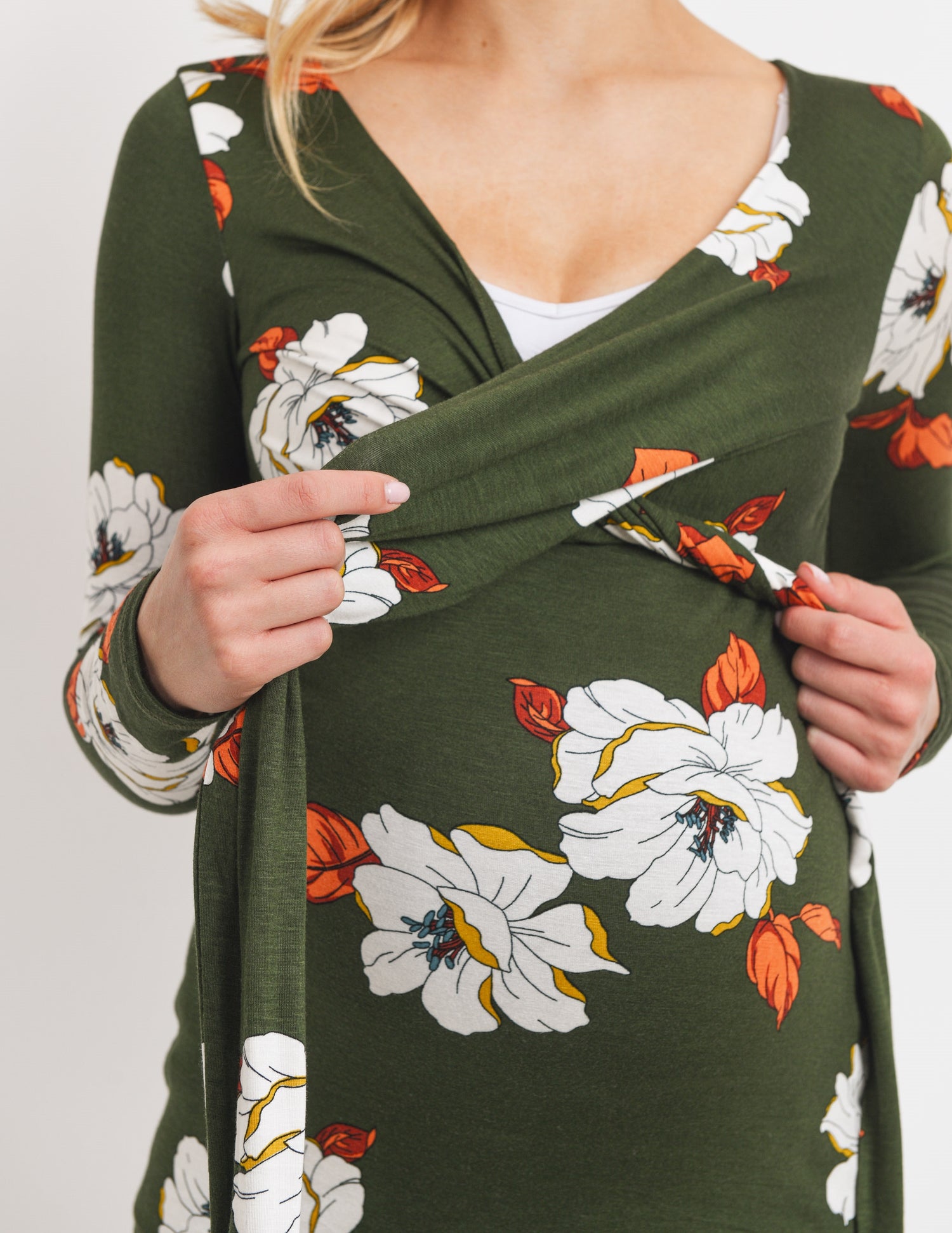 maternity nursing wrap top long sleeve green floral