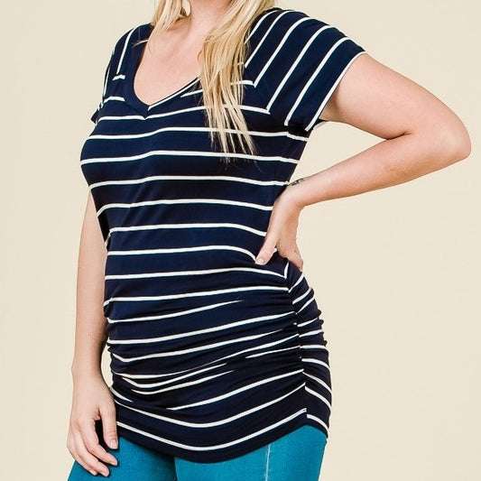 You're My Favorite Striped Top in Navy PLUS