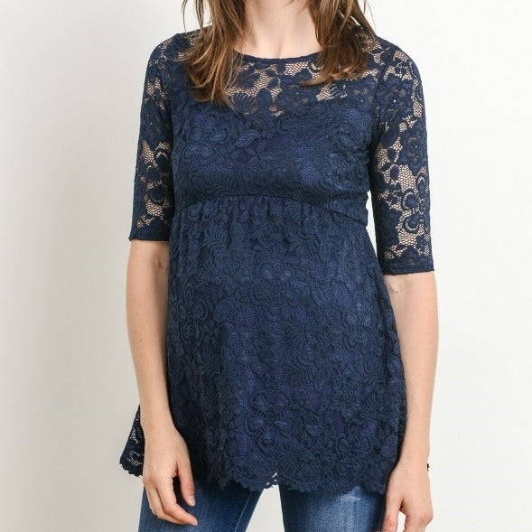 Lace Maternity Top - Navy Blue