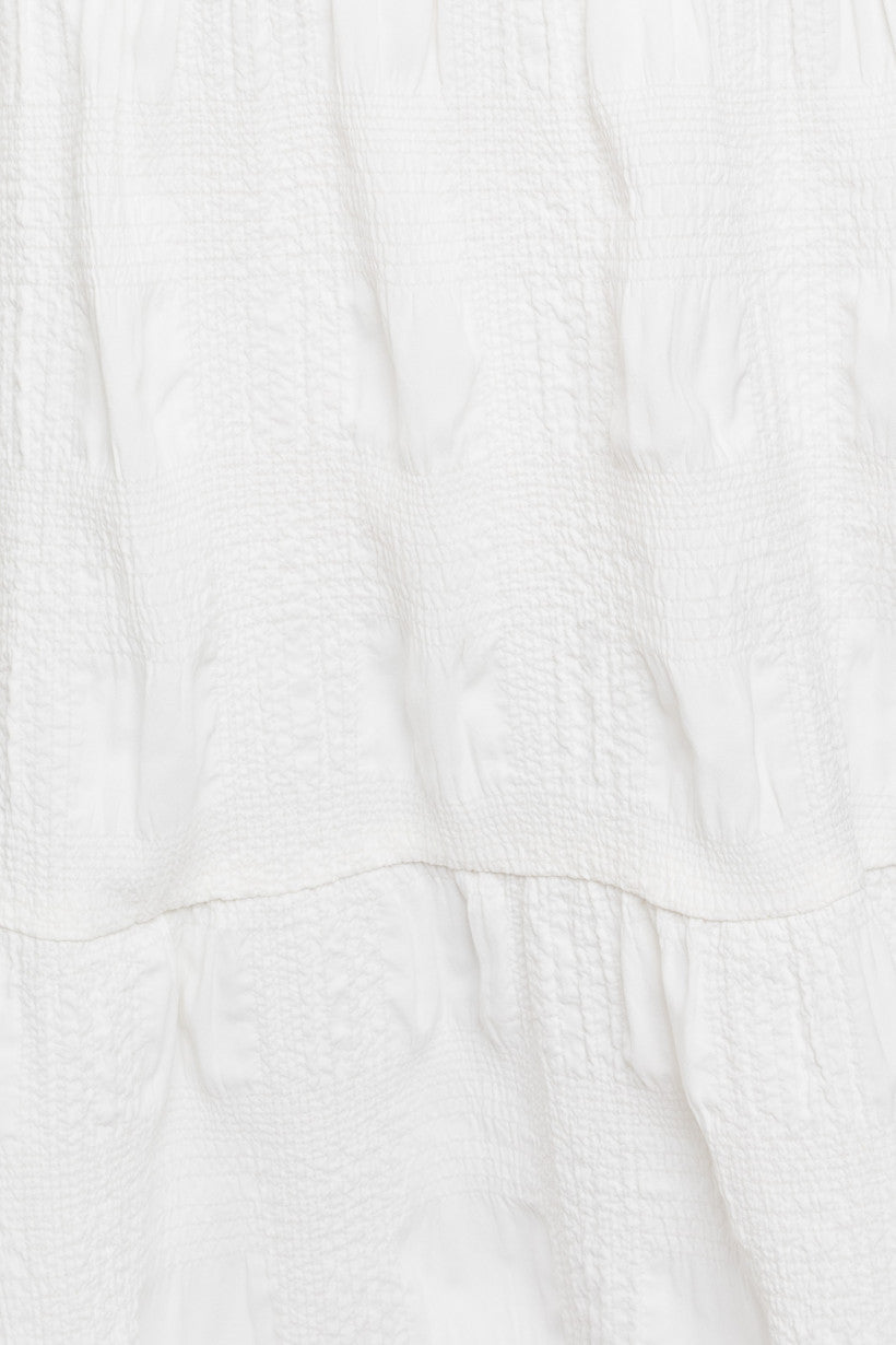 Back Smocking Dress PLUS - White Textured Fabric Dress