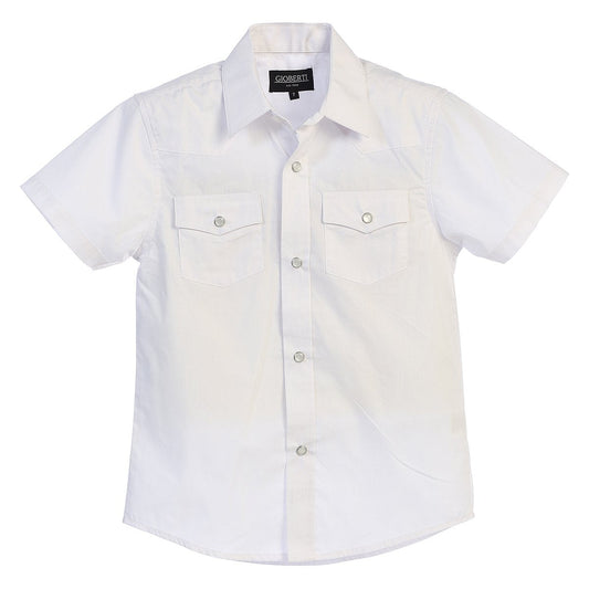 Western Pearl Snap Shirt in White BOYS